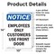 Signmission Employees Only Customers Use Front Door OSHA Notice Sign, Plastic, 10in W x 14in L, 2PK OS-2PACK-NS-P-1014-V-11993 - alternate 5